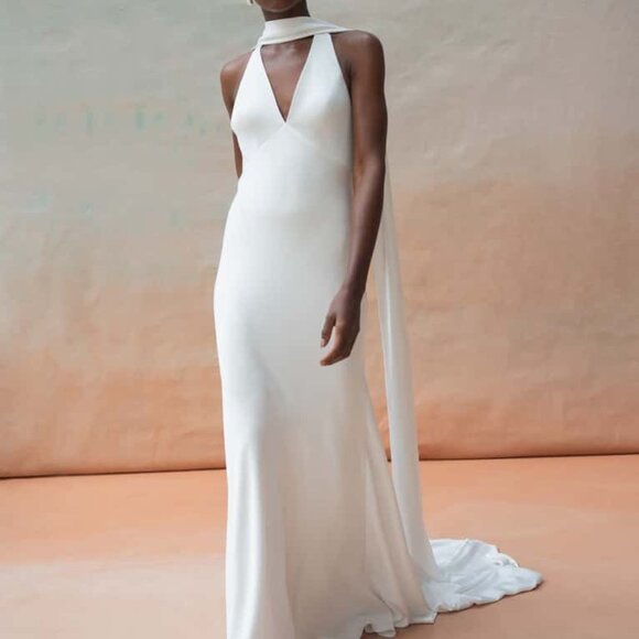 Jenny Yoo Jennifer Wedding Gown Size 10 w/ scarf satin - Picture 10 of 10